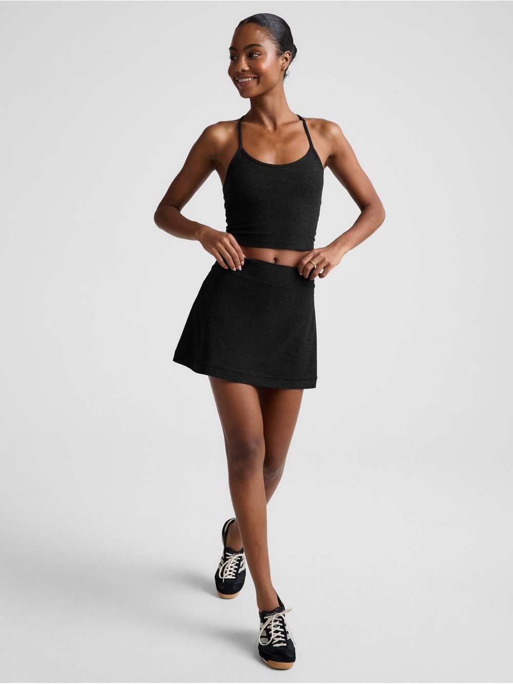 Beyond Yoga Spacedye mid weight Kickstart Black A-Line Mini Skirt - Women 2X NWT
